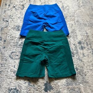 High-Waist Seamless Bike Shorts in Blue and Green - 2 pack